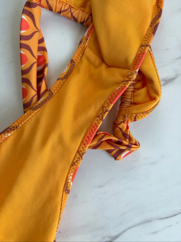 Zara geometric pattern string bikini bottom in orange - Image 4