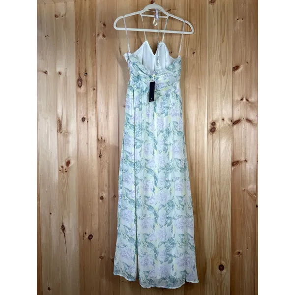 Lulus NWT Effortlessly Abloom Green Multi Floral Ruched Halter Maxi Dress Sz M - Image 5