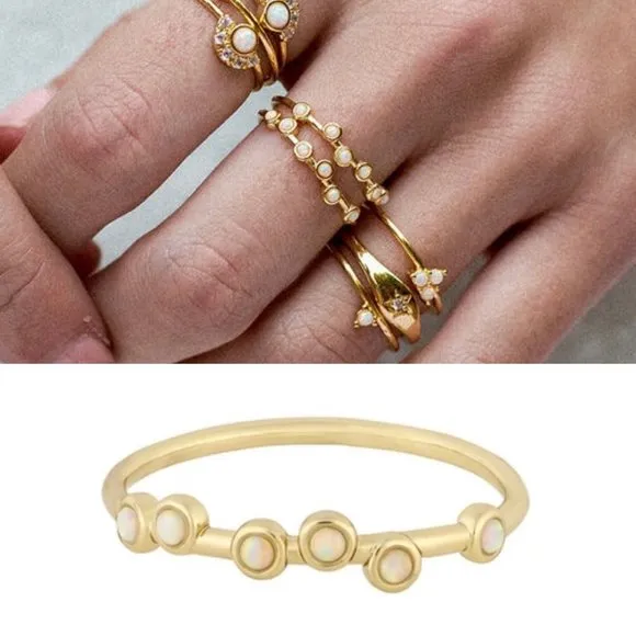 Five and Two New  Scattered Opal Gold Tone Serena Stacking Ring Size 6 - Image 2