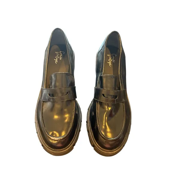 Crown Vintage‎ Women's Black Chunky Platform Penny Loafers Size 10 - Image 2