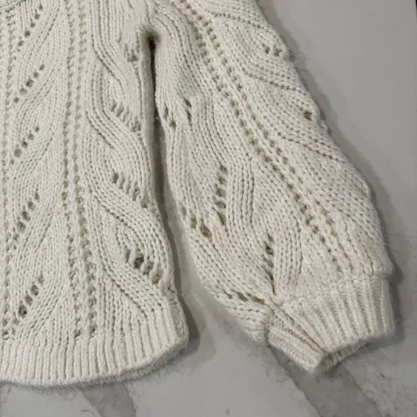 Abercrombie & Fitch Chunky Cable Knit Sweater Balloon Sleeve Womens Medium Ivory - Image 4