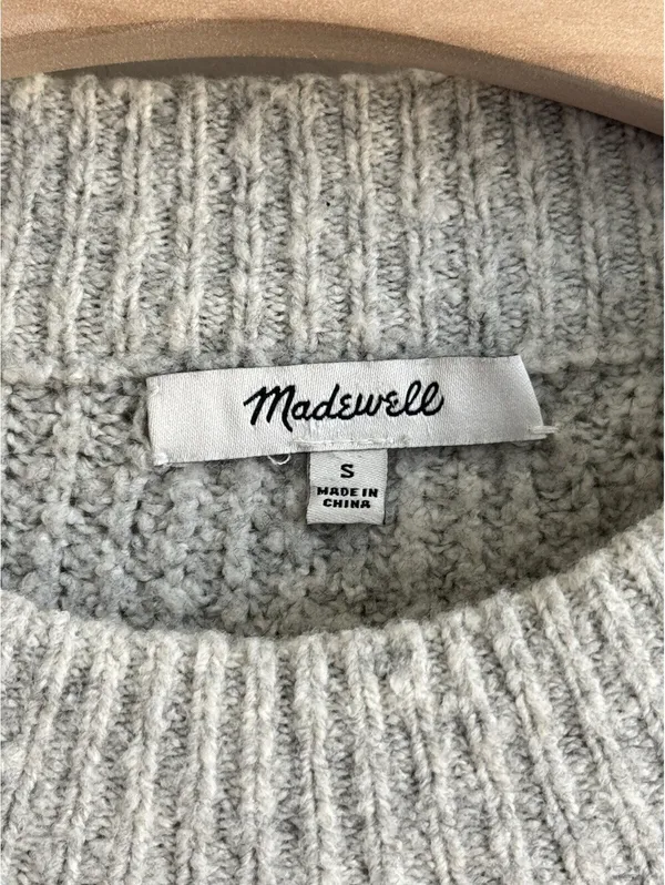 Madewell Merino Wool Bell Sleeve Rib Knit Sweater Gray Size Small - Image 4