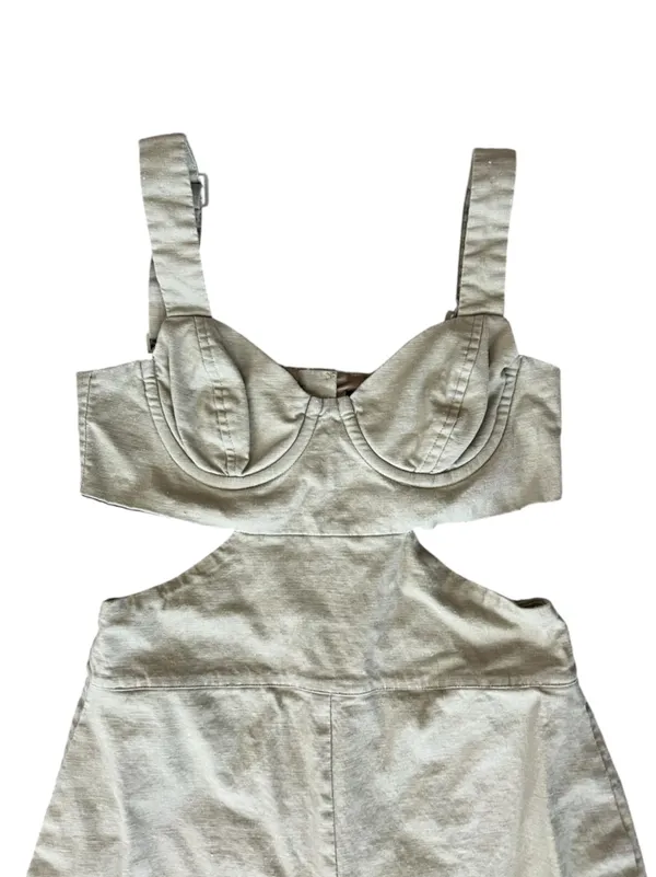 Majorelle Revolve Ameera Linen Cotton Structured Bodice Jumpsuit Taupe Green - Image 3