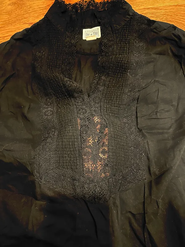 Vintage Converse One Star rare boho Lace front pipe Long sleeve, top/blouse S - Image 13