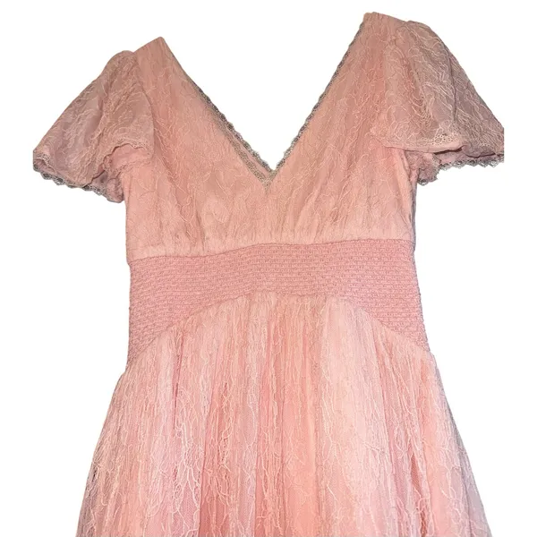 New‎ $595 ALICE & OLIVIA Charlsie Smocked Dress English Rose Pink Lace Long Sz 2 - Image 5