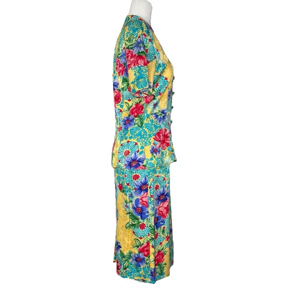 Adrianna Papell Size 6 Vintage Two Piece‎ Skirt Top Suit Set 100% Silk Floral - Image 7