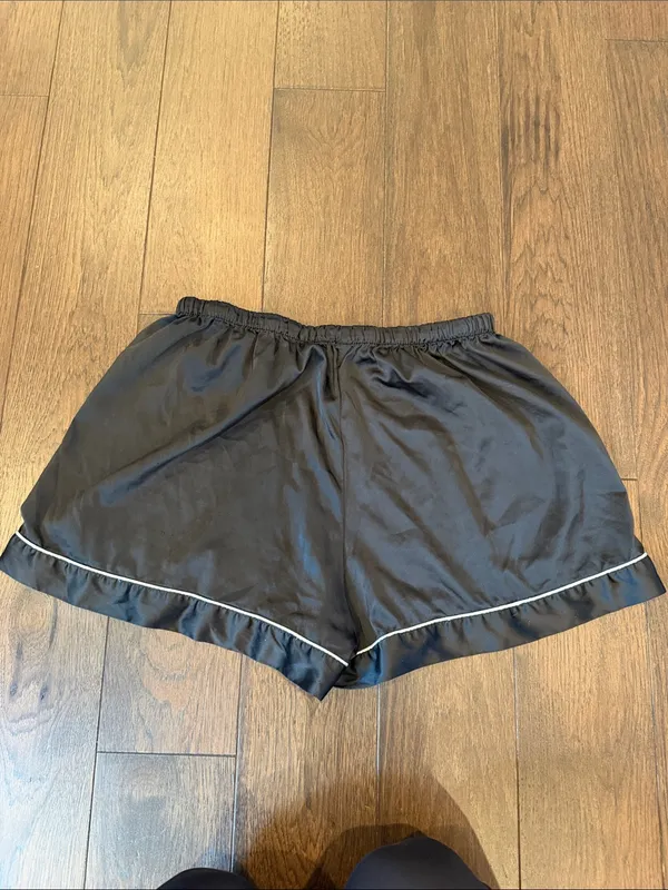 Black Satin Women's Shorts with Contrast Piping Size Medium - C27-170 - Image 4