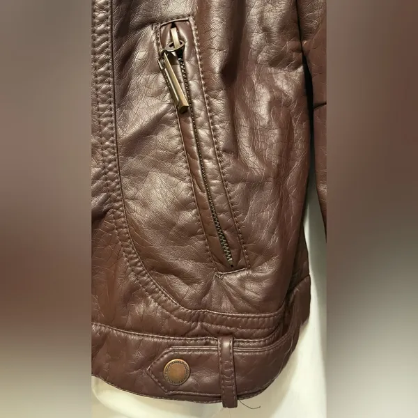 JouJou Juniors Jacket Vegan Faux Leather Knit Hood Motorcycle Jacket Size L - Image 6