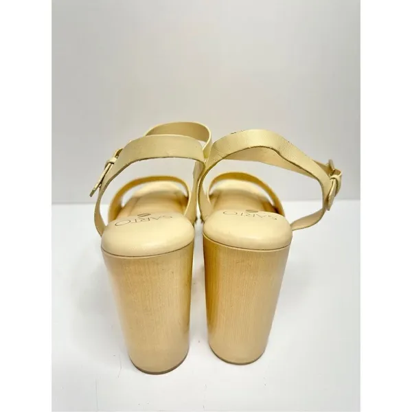 Sarto by Franco Sarto Wally Cream Leather Wood Platform Block Heel Sandals 9 - Image 5