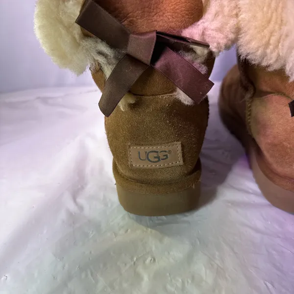 UGG Tan Shearling Boots with Bow - Image 4