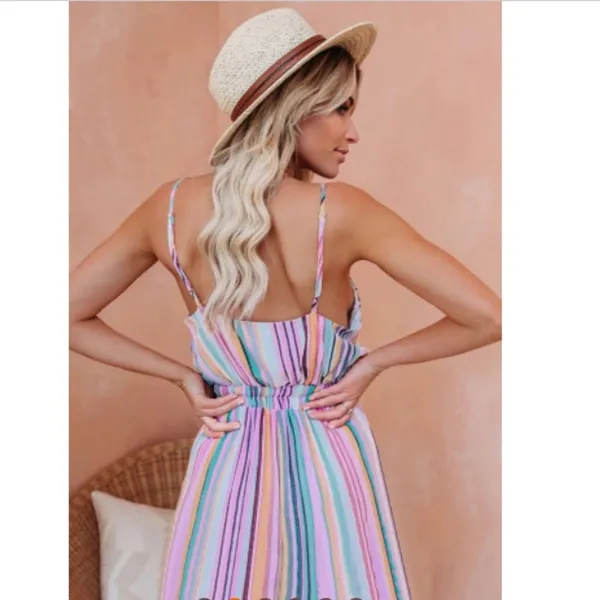 Pink multicolor striped spaghetti strap mini dress - Image 2
