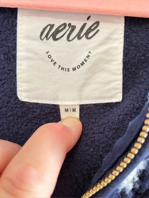 AERIE Hometown‎ Holiday Quarter Zip Oversized Sherpa Pullover, Size Medium - Image 11