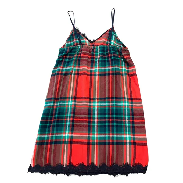 Aerie Plaid Lace Trim Nightgown Chemise Sleepwear Coquette Tartan Cottagecore - Image 4