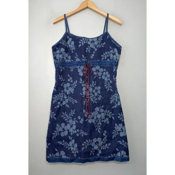 Y2K Size S M Reversible Floral Blue Jean Denim Mini Babydoll Jumper Dress - Image 3