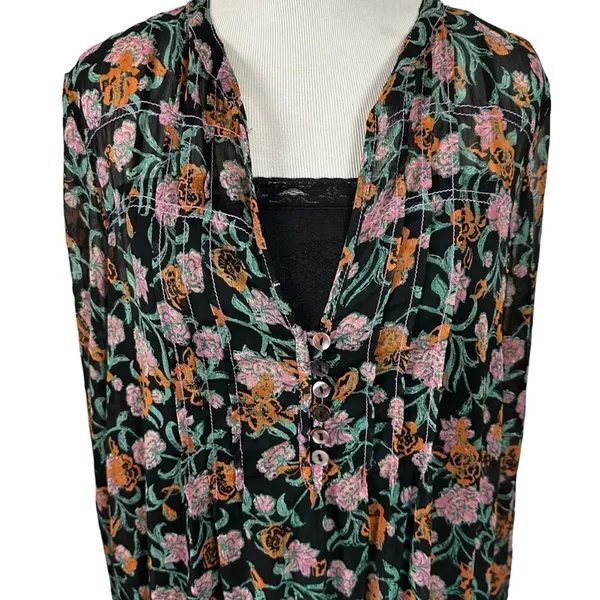 Free People See It Through Maxi Dress in Black Combo Large Floral Prairie Boho - Image 6