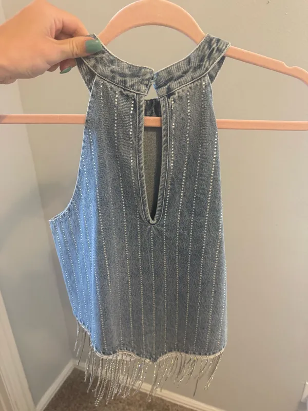 Denim rhinestone top Blue - Image 3