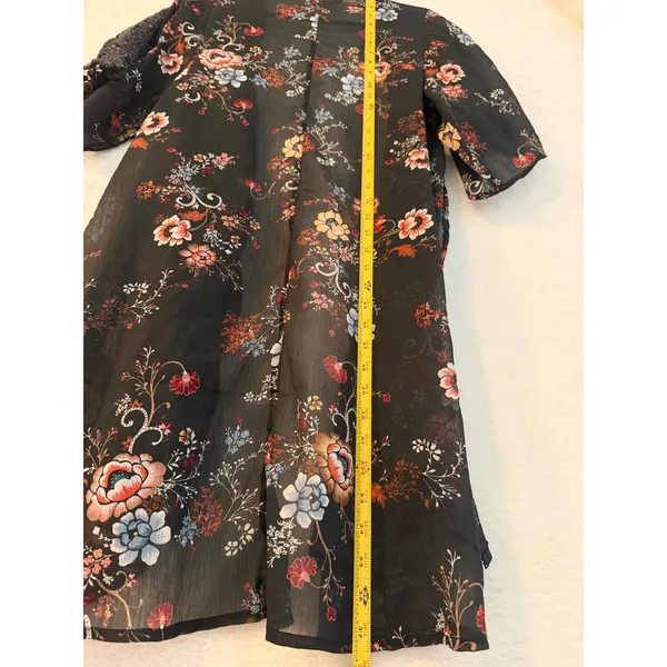 American‎ Eagle Floral Kimono Womens Medium Black Sheer Lace Trim Chiffon Wrap - Image 3