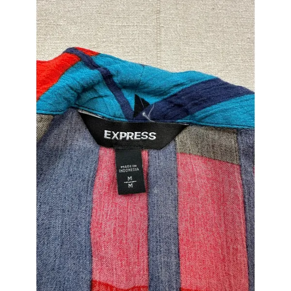 Express | Tie-Front Button Down Blouse Colorful | Women's Medium - Image 6