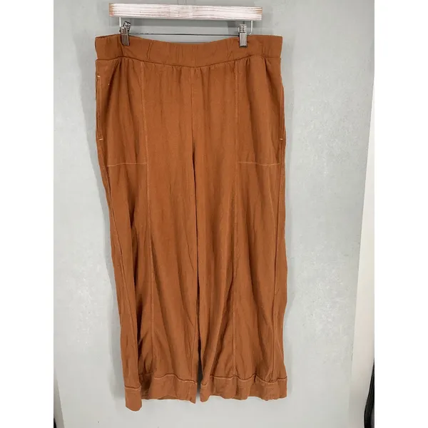 Free-est Womens Wide Leg Pants Terracotta Boho Elastic Waist Pockets XL - Image 2