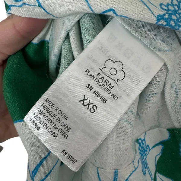 NWT Farm Rio Soft Garden Linen-Blend Floral‎ Mini Dress Blue Green White XXS - Image 11