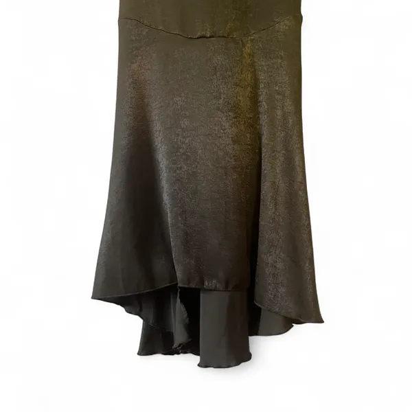 Olive Green Satin-Effect Backless Tie Maxi Dress – Long Sleeve Mermaid Silhouette - Image 8