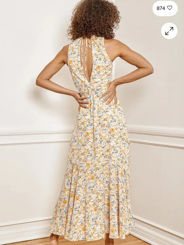 Lulus Watching the Blooms Yellow Floral Print High-Low Midi Dress - Image 4