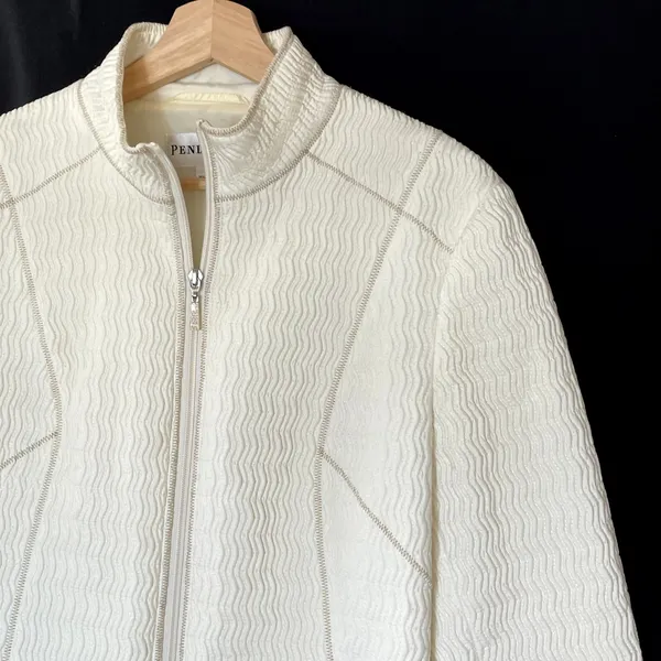 Pendleton white quilted full zip jacket pockets nylon blend women's size L spot - Image 2