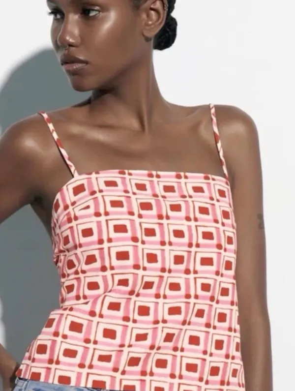 NWT Zara Geometric Print Linen Blend Open Back Top - Image 2
