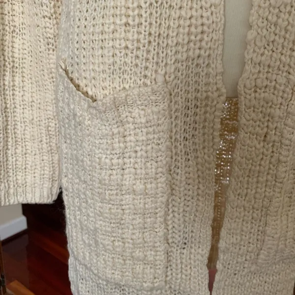 Poof! Slub Long Open Front Criss Cross Sweater Size Medium Cream‎ - Image 5
