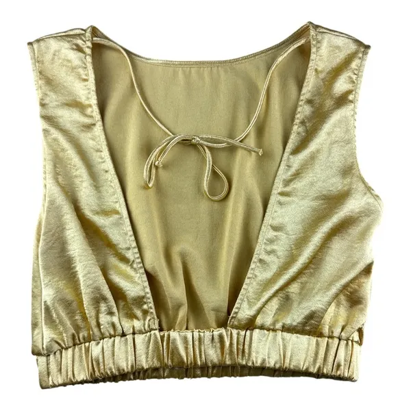 Double Zero Gold Metallic Open Back Tie Crop Top Sleeveless Blouson Lrg Holiday - Image 6