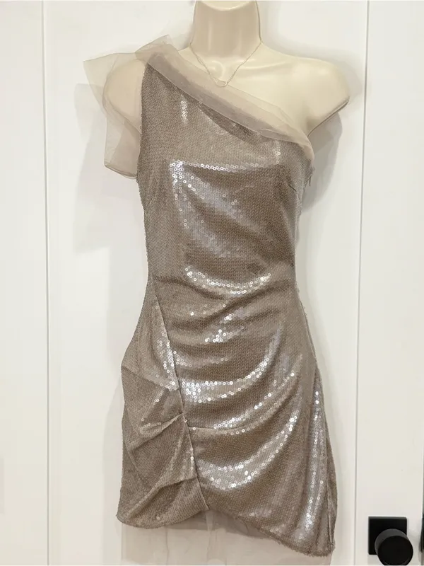 NWT Khy Sequin One Shoulder Mini Dress XS Champagne Cocktail Party City Chic - Image 5