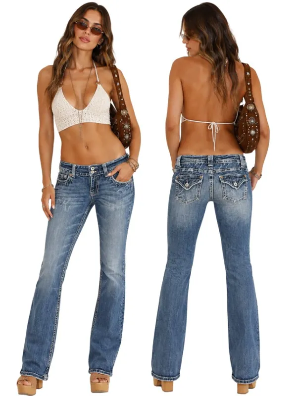 Y2K Miss Me Low Rise Bootcut Denim Jeans Women's 28 Rodeo Flap Pockets Festival - Image 2