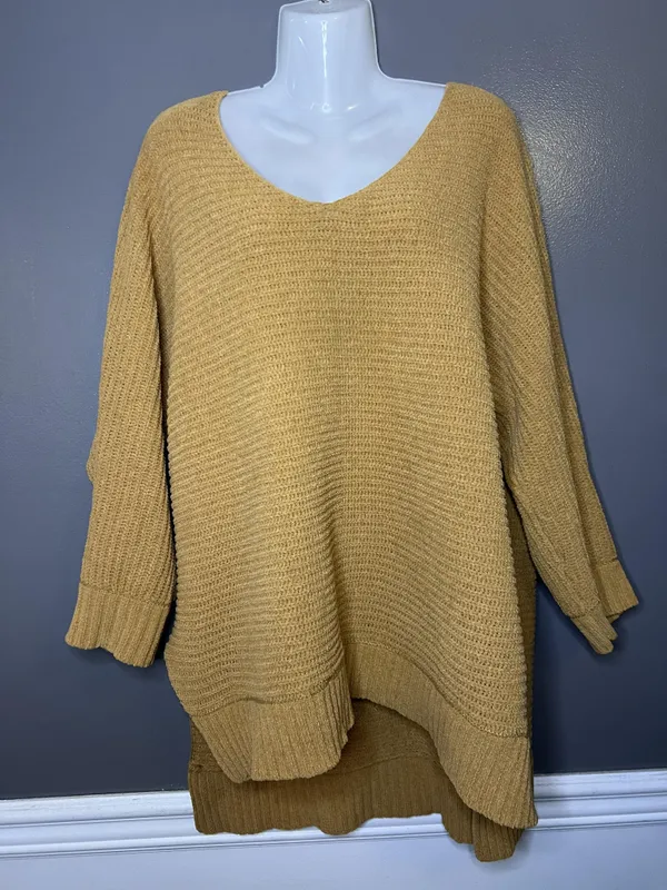 American Eagle Sweater Tunic Womens Medium Yellow Waffle Knit V Neck Oversized - Image 2