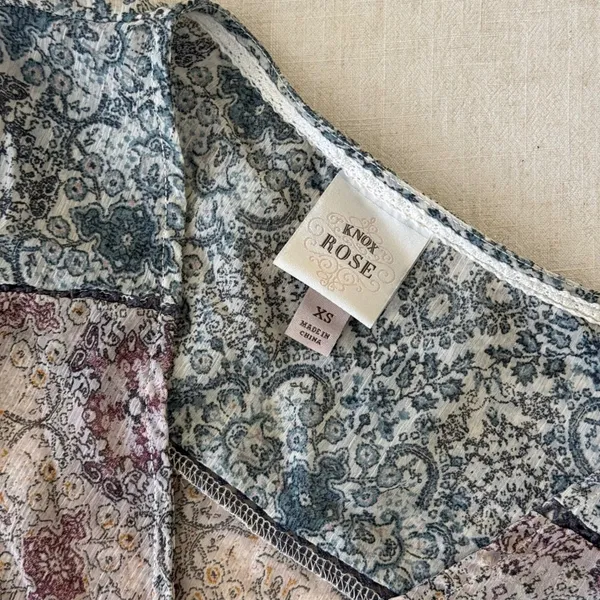 Knox Rose Patchwork‎ Paisley Boho Peplum Blouse XS Cottagecore Top - Image 10