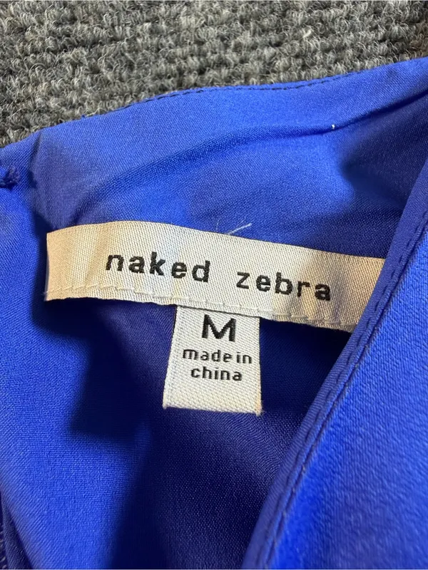 Naked Zebra Royal Blue Tiered Mini Dress Size Medium Summer Boho Cottage Core - Image 3