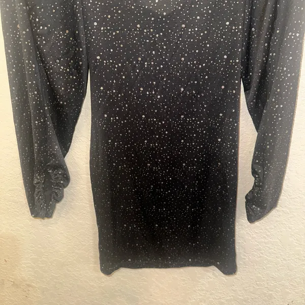Lucy In The Sky Small Black Sparkle Long Sleeve Ruffle Bodycon Mini Formal Dress - Image 5