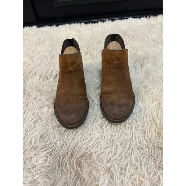 BORN Brown Suede Ankle Boots‎ Women Side Zip Cutout Heel Comfort Low Heel - Image 3