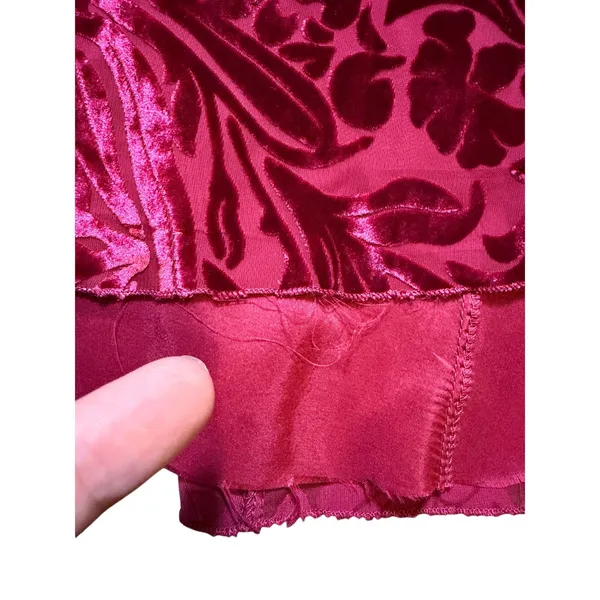 Red Floral Botanical Velvet Burn Out Maxi Skirt - Image 3