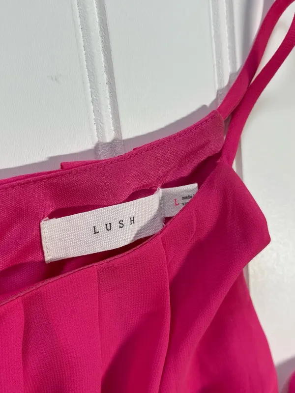 Lush Fuchsia Pink Pleated Halter Swing Dress‎ | Large | Y2K Barbiecore - Image 6