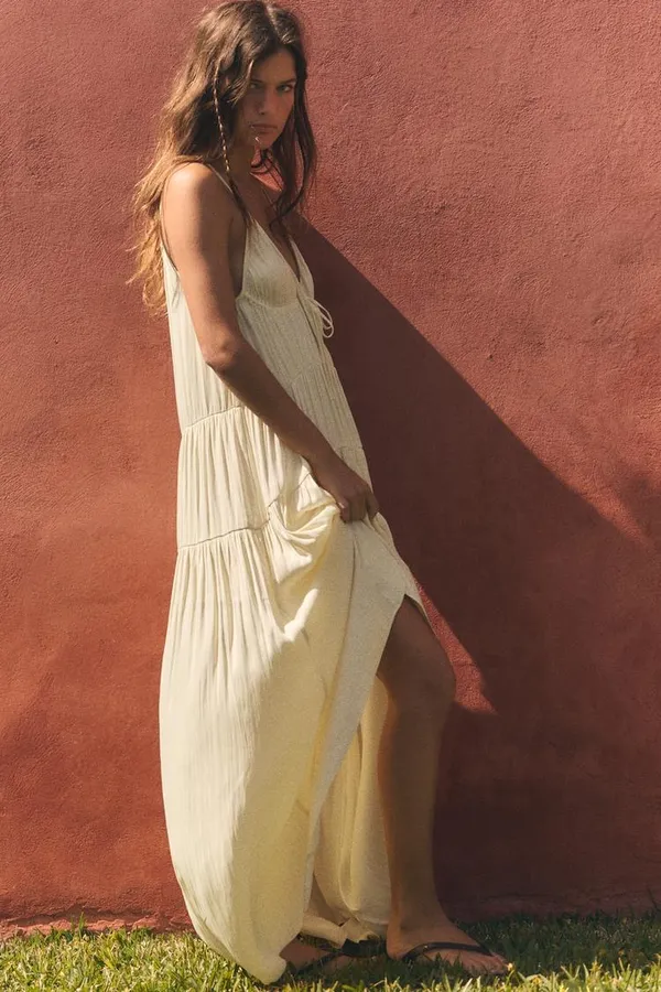Zara Butter Pale Yellow Spaghetti-Strap Maxi Dress Bohemian Flowy Summer - Image 4