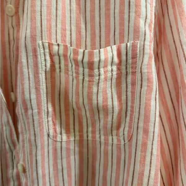 beachlunchlounge Pink and White Striped Button-Down Shirt Linen Blend - Image 2