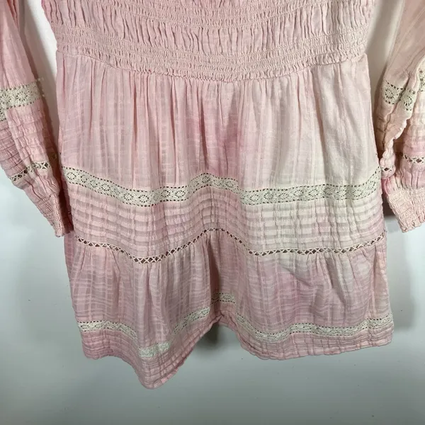 American Eagle Womens Pink‎ Tie Dye Smocked Ruffle Cotton Long Sleeve Dress L - Image 3