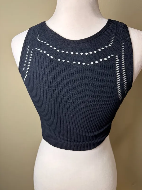 By ANTHROPOLOGIE Black Sheer Ribbed Seamless Tank Top Cropped Black Size M/L - Image 4