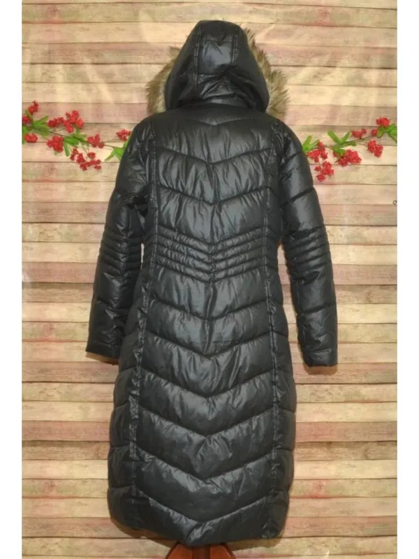Gallery New York Womens L Long Maxi Puffer Coat Black Faux Fur Hood Quilted - Image 8