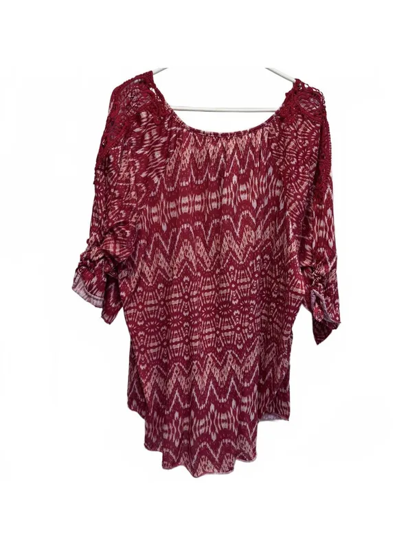 French Laundry Red and White Crochet Sleeves Blouse Plus Size 3X - Image 2