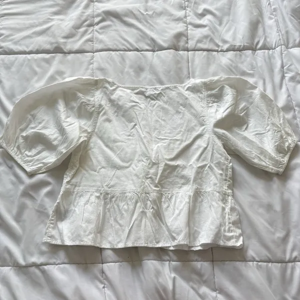 American Eagle Blouse Tie Front Puff Sleeve‎ Peplum Top Womens Small Oversized - Image 7