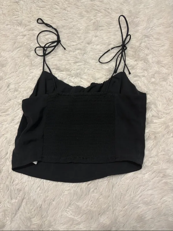 Abercrombie Black Tie-Shoulder Ruched Crop Top - Image 2