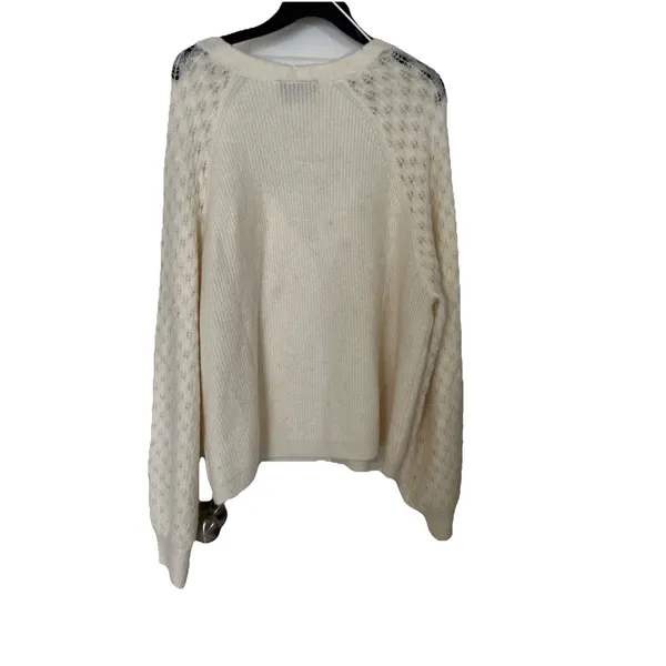 Lane Bryant V Neck Cardigan Pointelle Balloon Sleeve 14/16 1X Cream Twee Coquett - Image 7