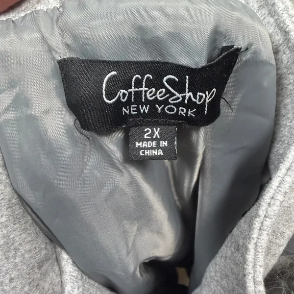 Coffee Shop NY Jacket Women's 2X Gray Full Zip Faux Fur Lined Hood Pockets NWOT - Image 7