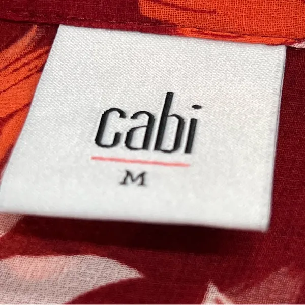 Cabi size M hot house red Orange blouse sheer floral button up long sleeve top - Image 6